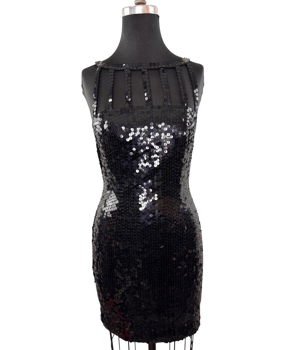 VTG Niteline Black Bodycon Dress Sequin Back Zip Casual Party/Cocktail Size 10